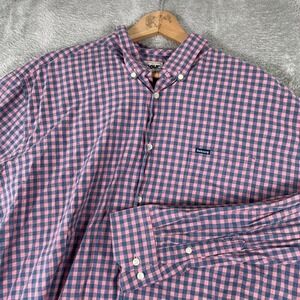 Barbour Gingham Check Button Down Shirt Mens 2XL Pink Blue Tailored Fit